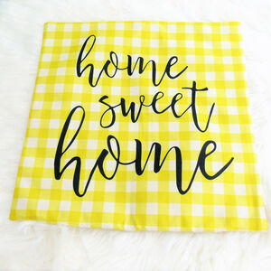 Home Sweet Home Pillow Cover 18x18 Zip Checkered Yellow Beige